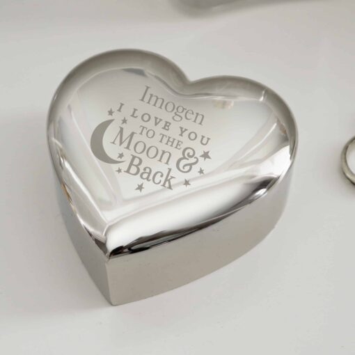 Personalised To the Moon and Back Heart Trinket Box