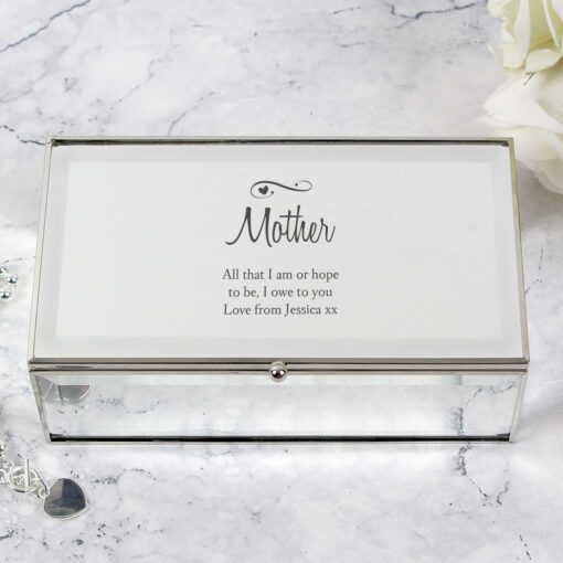 Personalised Swirls & Hearts Mirrored Jewellery Box