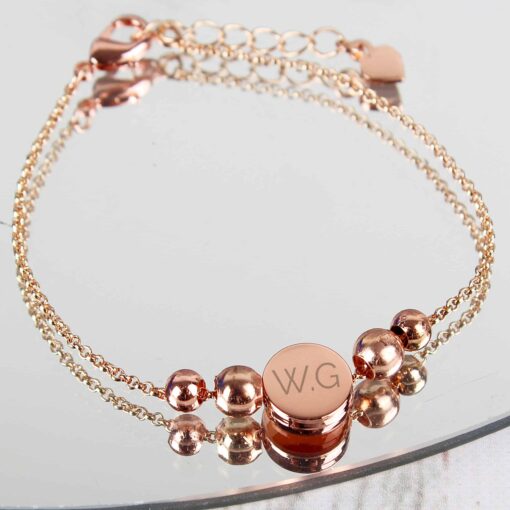 Personalised Rose Gold Tone Initials Disc Bracelet