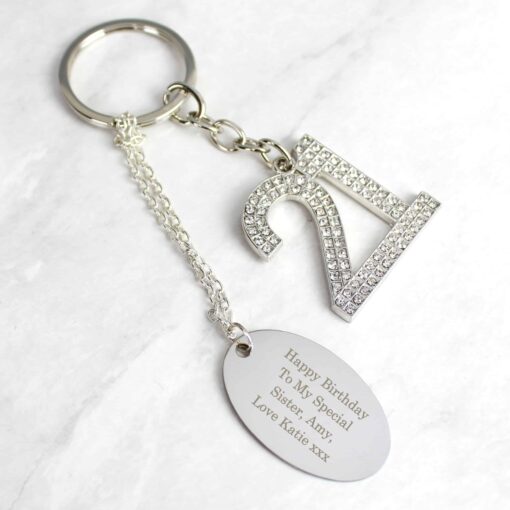 Personalised Free Text Diamante 21 Keyring