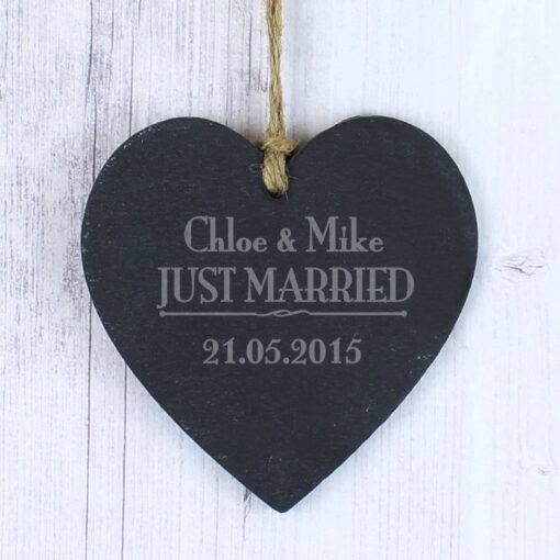 Personalised 'Just Married' Slate Heart Decoration