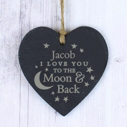 Personalised 'To the Moon and Back' Slate Heart Decoration