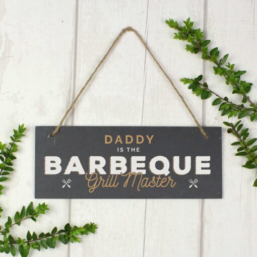 Personalised "Barbeque Grill Master" Printed Hanging Slate Plaque