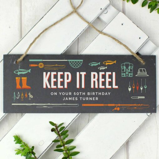 Personalised "Keep It Reel" Printed Hanging Slate Plaque