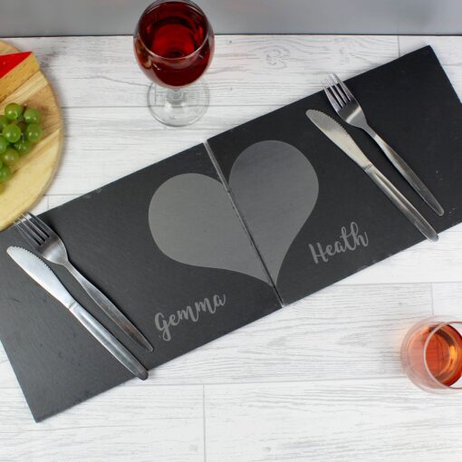 Personalised Two Hearts Slate Placemat Set