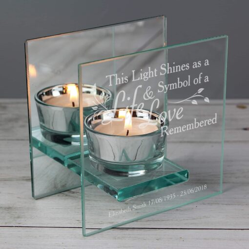 Personalised Life & Love Mirrored Glass Tea Light Candle Holder