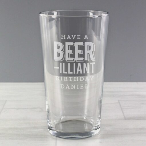 Personalised Beer-Rilliant Birthday Pint Glass