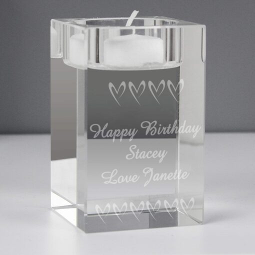 Personalised Small Hearts Glass Tea Light Candle Holder