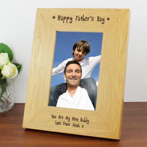 Personalised Oak Finish 4x6 Happy Fathers Day Photo Frame