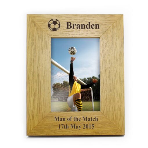 Personalised Oak Finish 4x6 Football Photo Frame