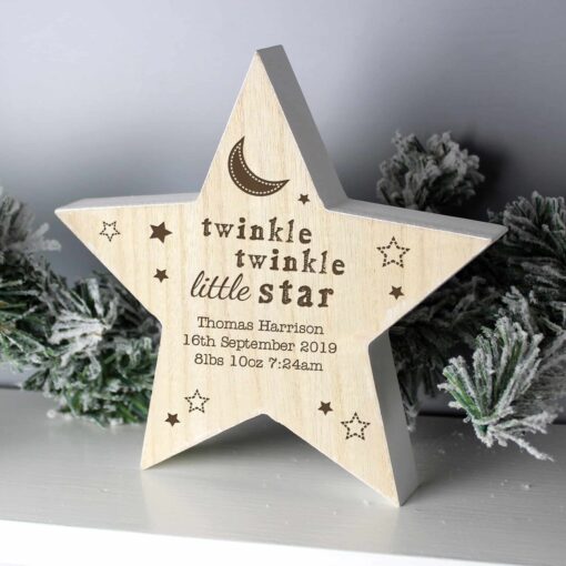 Personalised Twinkle Twinkle Rustic Wooden Star Decoration