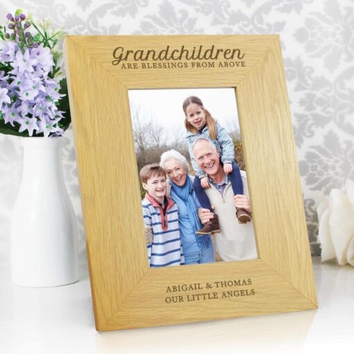 Personalised "Grandchildren Are A Blessing" 4x6 Oak Finish Photo Frame