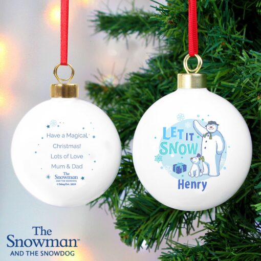 Personalised The Snowman and the Snowdog Blue Bauble