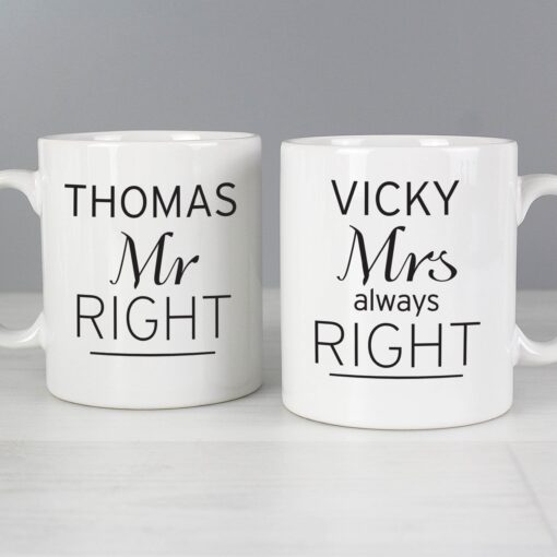 Personalised Classic Mr Right / Mrs Always Right Mug Set