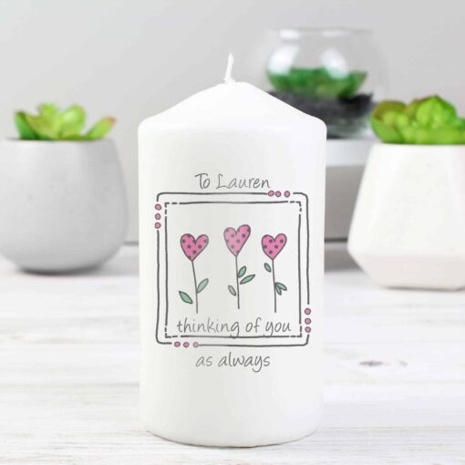 Personalised 3 Hearts Message Pillar Candle