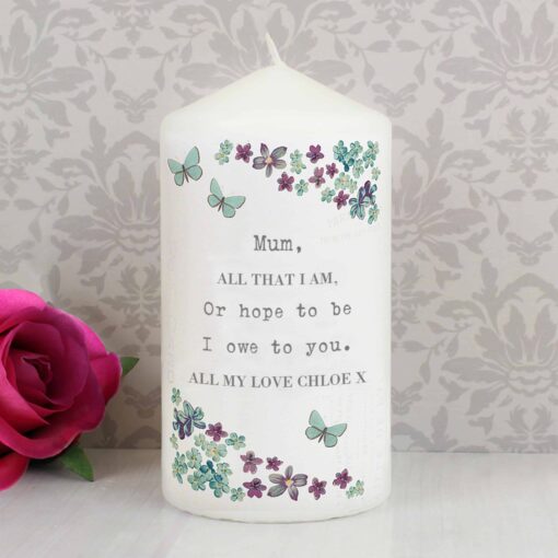 Personalised Forget me not Pillar Candle