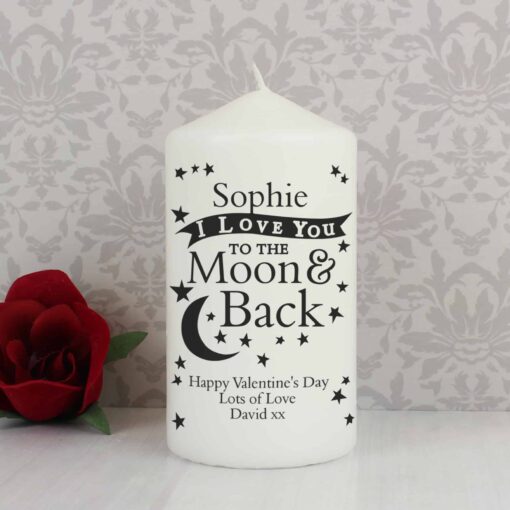 Personalised To the Moon and Back Pillar Candle