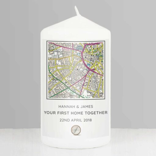 Personalised Present Day Map Compass Pillar Candle