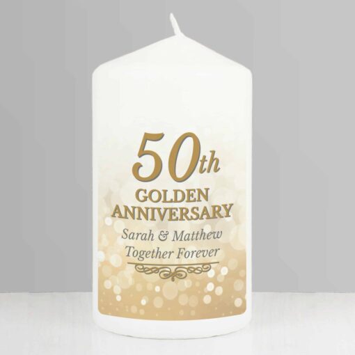 Personalised 50th Golden Anniversary Pillar Candle