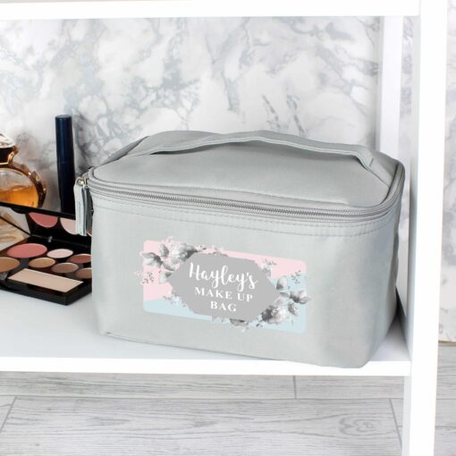 Personalised Floral Grey Vanity bag