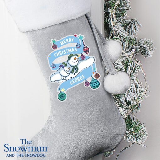 Personalised The Snowman and the Snowdog Luxury Silver Grey Stocking