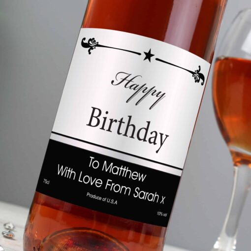 Personalised Black Border Rose Wine