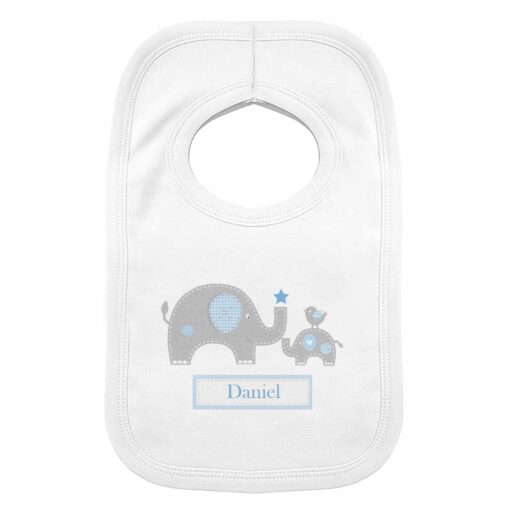 Personalised Blue Elephant 0-3 Months Baby Bib