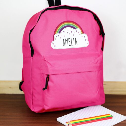 Personalised Rainbow Pink Backpack