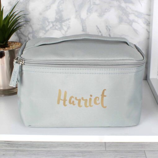 Personalised Gold Name Grey Vanity Bag