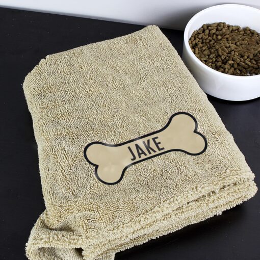 Personalised Bone Brown Microfiber Pet Towel