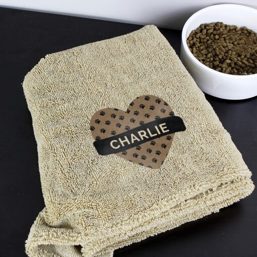 Personalised Heart Brown Microfiber Pet Towel