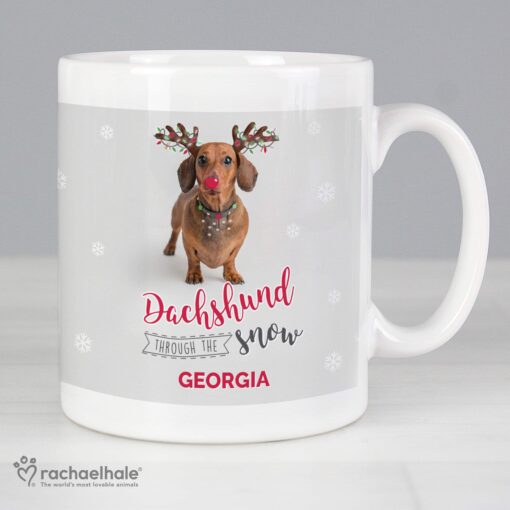 Personalised Rachael Hale Christmas Dachshund Through the Snow Mug