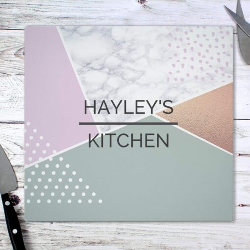 Personalised Geometric Glass Chopping Board / Worktop Saver