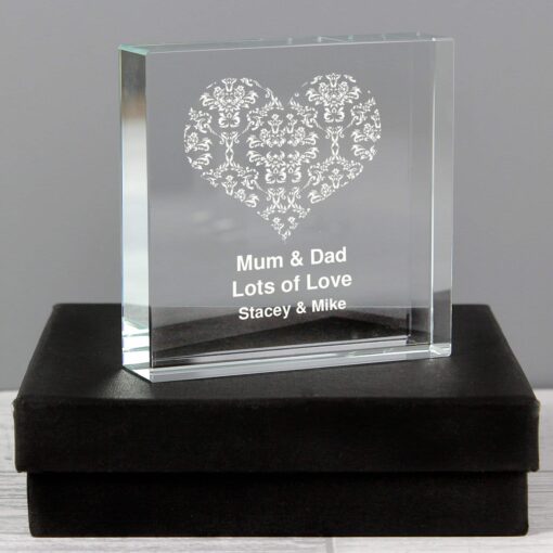 Personalised Damask White Heart Large Crystal Token