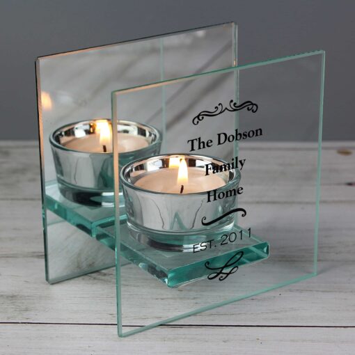 Personalised Antique Scroll Mirrored Glass Tea Light Candle Holder