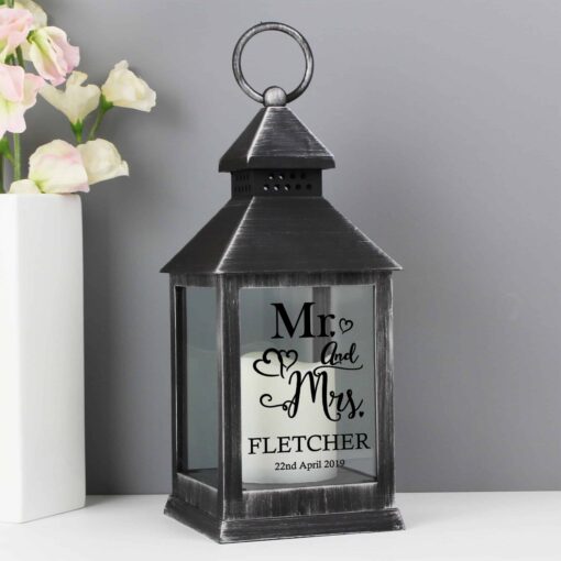 Personalised Mr and Mrs Rustic Black Lantern