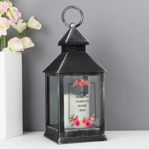 Personalised Floral Rustic Black Lantern