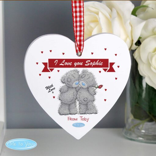 Personalised Me to You Couple Wooden Heart Decoration