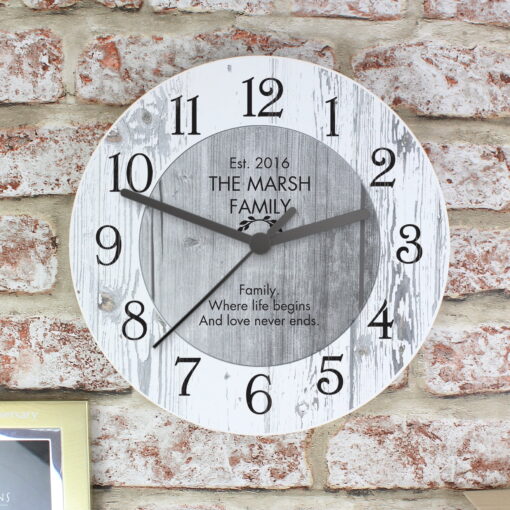 Personalised Any Message Shabby Chic Large Wooden Clock