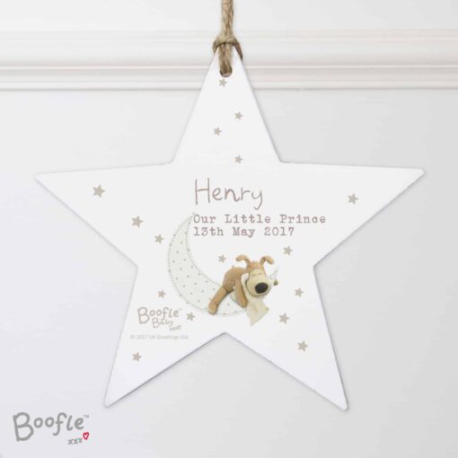 Personalised Boofle Baby Wooden Star Decoration