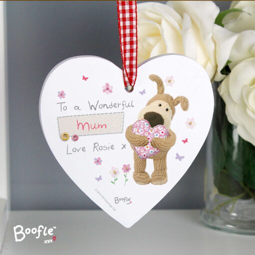 Personalised Boofle Flowers Wooden Heart Decoration