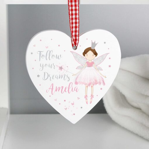 Personalised Fairy Princess Wooden Heart Decoration