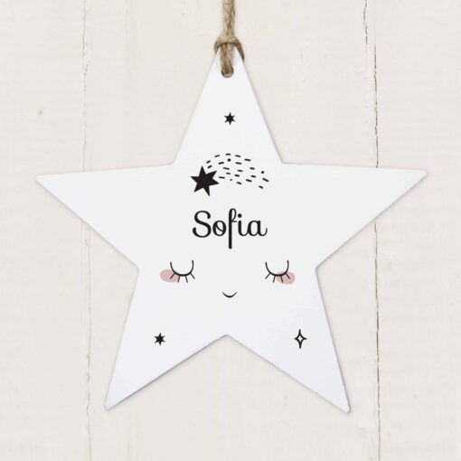 Personalised Baby Moon Wooden Star Decoration