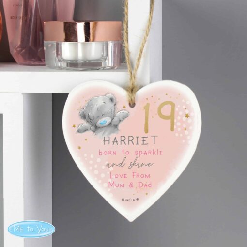 Personalised Me To You Sparkle & Shine Birthday Wooden Heart Decoration