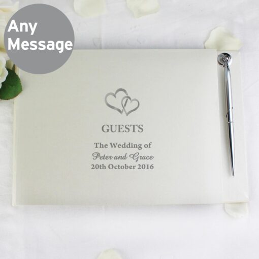 Personalised Hearts Design Hardback Guest Book & Pen