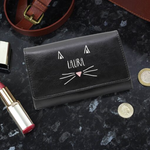 Personalised Cat Features Black Purse