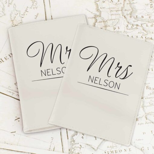 Personalised Classic Mr & Mrs Cream Passport Holders