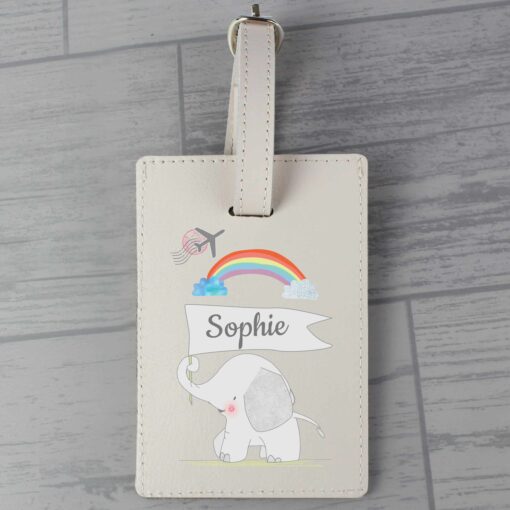 Personalised Hessian Elephant Cream Luggage Tag