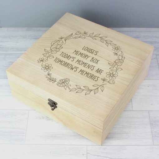 Personalised Floral Wreath Large Wooden Keepsake Box