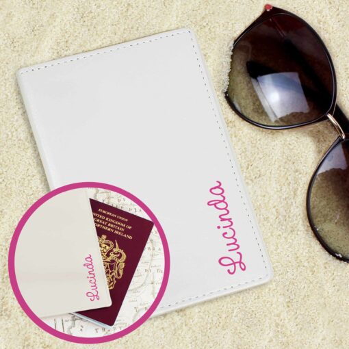 Personalised Pink Name Island Cream Passport Holder